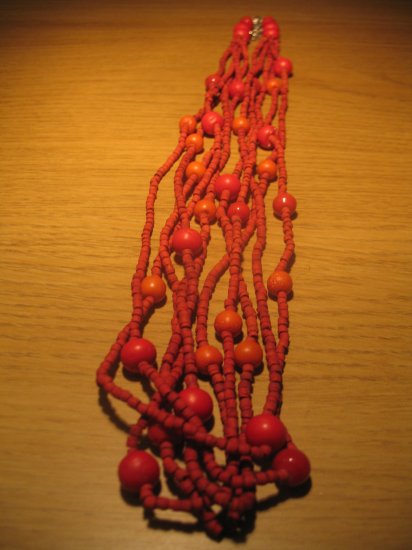 Red wood bead necklace