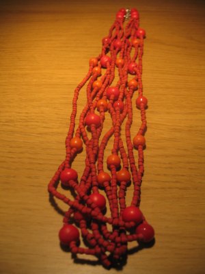 Red wood bead necklace