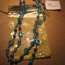Turquoise glass and brown wood bead long necklace