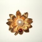 Flower Pin with lady Bug Pin with faux pearl in the middle
