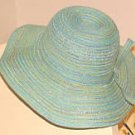 Ladies Wide Brimmed Straw Hat: Aqua & Silver Threads
