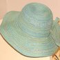 Ladies Wide Brimmed Straw Hat: Aqua & Silver Threads