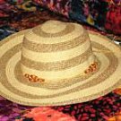Ladies Wide Brimmed (3 1/2") Natural Striped Straw Hat