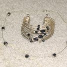 Vintage Costume Jewelry Silvertone & Black Bead Necklace & Bracelet