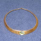 Vintage Unique Costume Jewelry Goldtone Choker w Faux Emerald