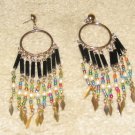 Vintage Unique Costume Jewelry Silvertone  & Bead Dangling Earrings for Pierced Ears