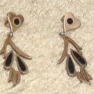 Vintage Unique Costume Jewelry Silvertone  & Black Dangling Earrings for Pierced Ears