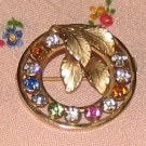 Vintage Costume Jewelry Rhinestone & Goldtone Circle Pin