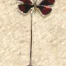 Vintage Costume Jewelry Goldtone & Red 2" Butterfly Stick Pin