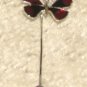 Vintage Costume Jewelry Goldtone & Red 2" Butterfly Stick Pin