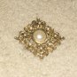 Unique Vintage Costume Jewelry Filligree Goldtone & Faux Pearl Pin