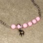 Vintage Costume Jewelry Silvertone & Pink Bead Choker with Silver Cat Charm