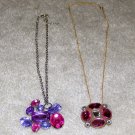 2 Vintage Costume Jewelry 20" Necklaces with Colored Stone Pendant