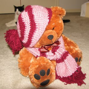 Plush Honey Brown Bear 17" Teddy Bear w Custom Crocheted Outfit
