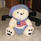 Plush White 15" American Teddy Bear w Custom Crocheted Outfit
