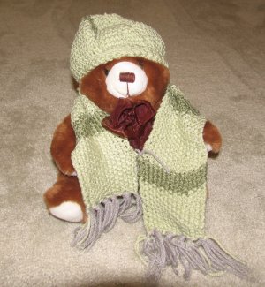 Plush Brown 15" American Teddy Bear w Custom Crocheted Outfit