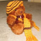 Plush Brown Honey 14" American Teddy Bear w Custom Crocheted Outfit