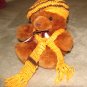 Plush Brown Honey 14" American Teddy Bear w Custom Crocheted Outfit