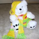 Plush White Chubby 17" Teddy Bear w Custom Crocheted Outfit