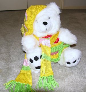 Plush White Chubby 17" Teddy Bear w Custom Crocheted Outfit