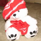 Plush White Chubby 17" Teddy Bear w Red Custom Crocheted Outfit