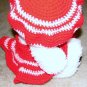 Plush White Chubby 17" Teddy Bear w Red Custom Crocheted Outfit