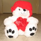Plush White Chubby 15" Teddy Bear w Red Custom Crocheted Clothes