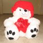 Plush White Chubby 15" Teddy Bear w Red Custom Crocheted Clothes