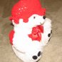 Plush White Chubby 15" Teddy Bear w Red Custom Crocheted Clothes