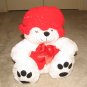 Plush White Chubby 15" Teddy Bear w Red Custom Crocheted Clothes