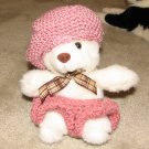 Plush Small White 12" Teddy Bear w Custom Crocheted Outfit