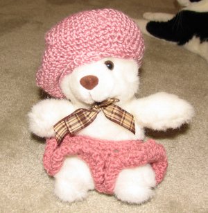 Plush Small White 12" Teddy Bear w Custom Crocheted Outfit
