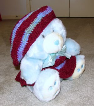 Plush Baby Blue 20" Teddy Bear w Custom Crocheted Outfit