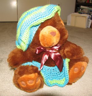 Plush Brown 18" Teddy Bear w Custom Crocheted Outfit