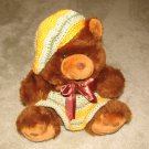 Plush Brown 17" Teddy Bear w Multi--Colored Pastel Custom Crocheted Outfit