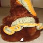Plush Brown 17" Teddy Bear w Multi--Colored Pastel Custom Crocheted Outfit