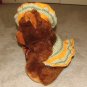 Plush Brown 17" Teddy Bear w Multi--Colored Pastel Custom Crocheted Outfit