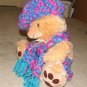 Plush Honey 16" Teddy Bear w Turquoise, Purple Custom Crocheted Outfit