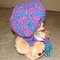 Plush Honey 16" Teddy Bear w Turquoise, Purple Custom Crocheted Outfit