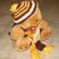 Plush Honey 16" Teddy Bear w Orange, Yellow & Brown Custom Crocheted Outfit