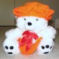 Plush White 16" Teddy Bear w Orange, & Green Custom Crocheted Outfit