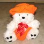 Plush White 16" Teddy Bear w Orange, & Green Custom Crocheted Outfit