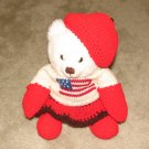 Plush White 12" American Flag Teddy Bear w Custom Crocheted Outfit