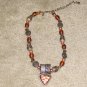 Vintage Costume Jewelry Copper, Brown & Silver Signed Necklace