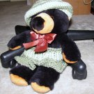 Plush Black 15" Teddy Bear w Custom Crocheted Outfit
