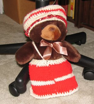 Plush Brown 12" Teddy Bear w Custom Crocheted Outfit