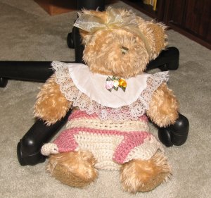Plush Honey 16" Teddy Bear w Custom Crocheted Outfit