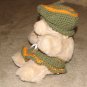 Plush Honey 12" Teddy Bear w Green, Orange Custom Crocheted Outfit