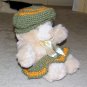 Plush Honey 12" Teddy Bear w Green, Orange Custom Crocheted Outfit