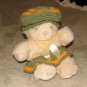 Plush Honey 12" Teddy Bear w Green, Orange Custom Crocheted Outfit